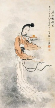 齐白石 《麻姑进酿图》 130×67.5cm 纸本设色 1894
