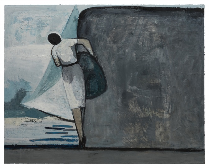 刘晓辉 《无题－搬石头的动作，帆，石头和海》 200×250cm 布面油画 2018－2020
