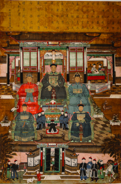 《秦氏家族祭祖像》 188x126cm 绢本设色  清中期，大观文化馆藏
