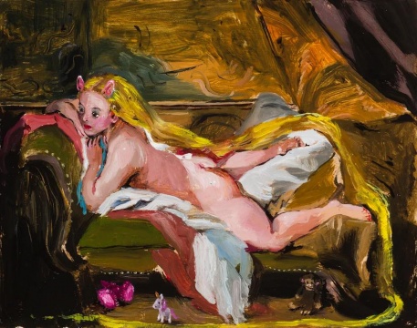 After Boucher with Rabbit hears and Unicorn (The Blonde Odalisque or Resting Girl, 1752) 20x25cm 木板油画 2020
