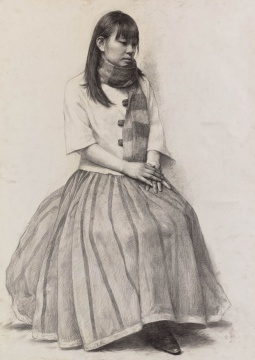 徐紫迪 《女青年全身像》 77×107cm 纸本铅笔 2008年 指导教师：王少伦
