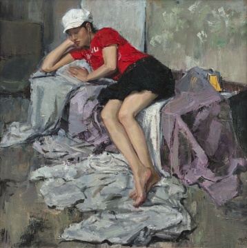 魏琦 《女青年全身像》 120×120cm 布面油画 2007年 指导教师：李荣林