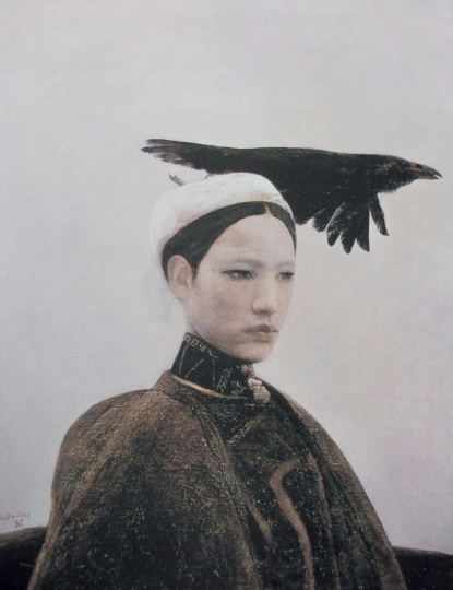 何多苓《乌鸦是美丽的》90×70cm 布面油画 1988，龙美术馆藏
