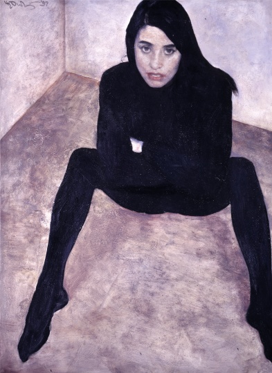 何多苓《黑衣女人》 110×80cm 布面油画 1997，私人收藏，图片龙美术馆提供
