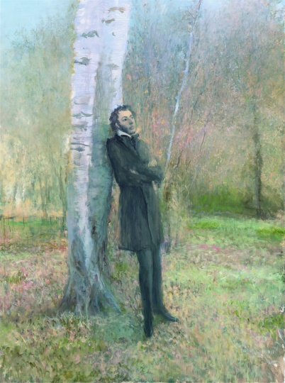何多苓《俄罗斯森林（黄金时代）普希金·自由》200×150cm 布面油画 2017，图片由艺术家工作室提供

