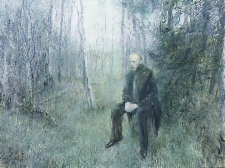 何多苓《俄罗斯森林（黄金时代）陀思妥耶夫斯基》150×200cm 布面油画 2017，图片由艺术家工作室提供
