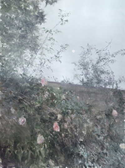 何多苓《花前月下》200×150cm 布面油画 2021，图片由艺术家工作室提供
