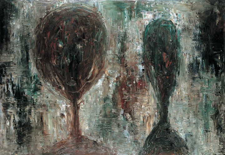 《两个头像之二》 53×77cm 纸本油画 1988
