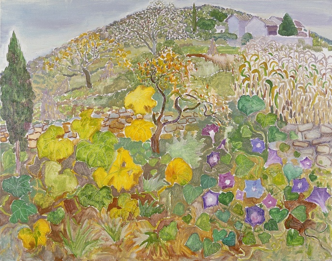 《圭山·有瓜叶和牵牛花的风景》 70×90cm 布面油画 2010

