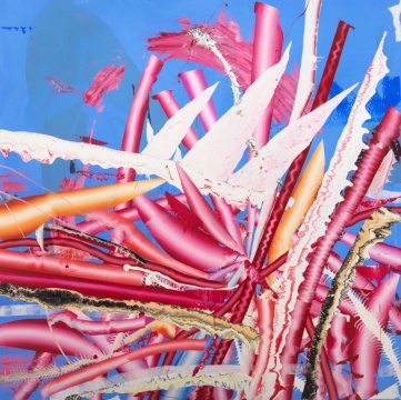 周园《红色-珊瑚》布面丙烯综合媒介 150×150cm 2022 
