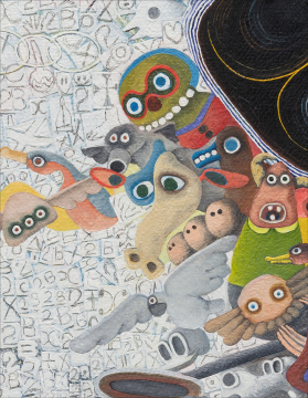 张弓 ZHANG Gong，来了 7（局部）Advent 7 (detail)，2021，布面油画，铅笔，油画棒 oil, pencil and oil pastel on canvas，45.5×65.5 cm，47×67 cm, framed
