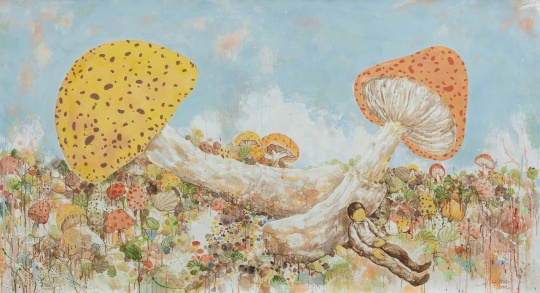 《男孩与大蘑菇》 147 × 270cm 布面丙烯 2022
