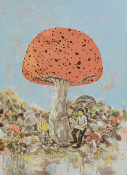 《蘑菇与读书的男孩》200 × 146cm 布面丙烯 2022
