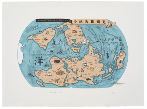《世界鸟瞰新览》，丝网套色，76 × 56 cm，2019
