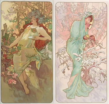 阿尔丰斯·慕夏《四季》系列 103×54cm×4彩色石版印刷
