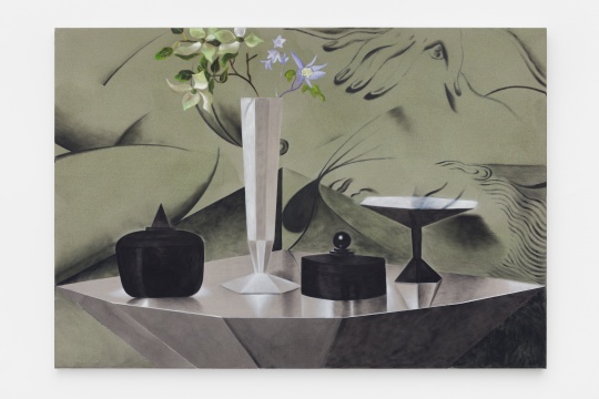 雅格布•帕金，《狂喜的立体图形》，2022，布面沙画、丙烯、油画，90 x 130 cm

