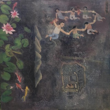 《鱼和饼》60x60cm 布面油彩 2007-2022
