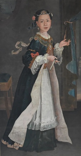 郎世宁 《乾隆妃子肖像》 130.8×69.3cm 纸本油画 18世纪
郎世宁 《乾隆妃子肖像》 130.8×69.3cm 纸本油画 18世纪