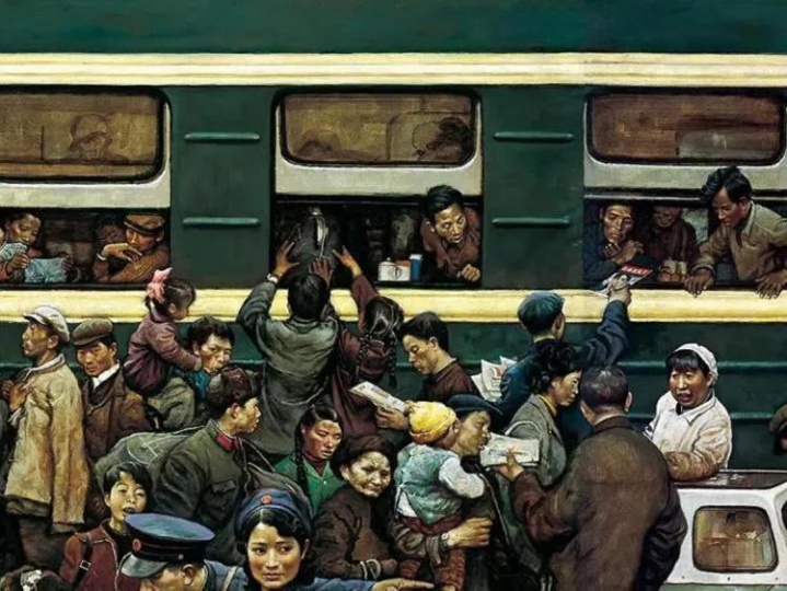 高小华 《赶火车》(局部)155×450cm 布面油画 1981
高小华 《赶火车》(局部)155×450cm 布面油画 1981