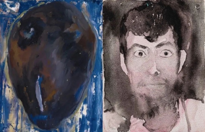 
左：《贵妃の爱 之一》（GuiFei の love Detail）
木板油画 25×19cm 2019
右：《练习》（Study）18×14cm 纸本水彩 2015
