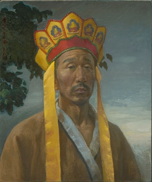 王兴伟，《戴僧帽的自画像》，布面油画，60×50cm，2020年
