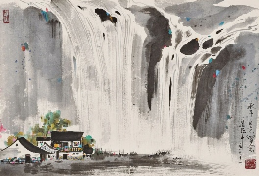 LOT328 吴冠中（1919-2010）飞瀑图
设色纸本镜心
42 × 63 cm
题识：承平同志留念。吴冠中，一九八七，十二。
钤印：吴冠中印、八十年代
说明：此作品系荣宝斋库存，附荣宝斋书画真迹证书。
估价：RMB 2,800,000 - 3,800,000


