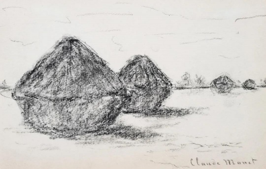 克劳德·莫奈《干草堆》 1895炭笔画 26x16cm【由上·美术馆提供】
克劳德·莫奈《干草堆》 1895炭笔画 26x16cm【由上·美术馆提供】