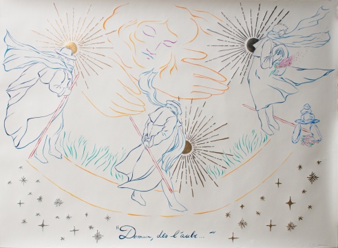 苔丝·杜蒙 明日,拂晓时分 纸上水粉,金箔,银箔 121.3×161.6×4.6cm 2023
苔丝·杜蒙 明日,拂晓时分 纸上水粉,金箔,银箔 121.3×161.6×4.6cm 2023