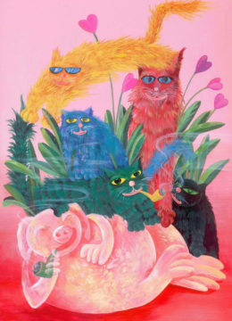 豹纹猪和烟斗猫     布面丙烯    165x120cm
 

 

 

 
