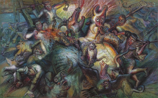 罗中立，打豹子，250x400cm，布面油画，2001    当代唐人艺术中心
