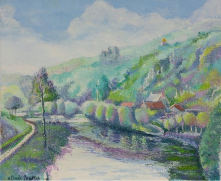《Sur l’Orne Le Moulin de Maizet》(在奥恩河上的梅泽磨坊),H. Claude Pissarro 克劳德·毕沙罗(1935-至今),布面油画,46 x 55 cm
《Sur l’Orne Le Moulin de Maizet》(在奥恩河上的梅泽磨坊),H. Claude Pissarro 克劳德·毕沙罗(1935-至今),布面油画,46 x 55 cm