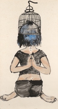 《瑜伽》 180×97cm 纸本水墨 2009
