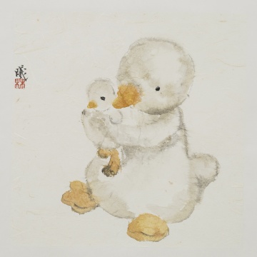 《抱抱鸭》 30×30cm 纸本水墨 2024
