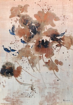 康有和 荷塘水鸟系列一 74X52cm 纸板丙烯 2024
