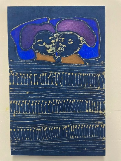 SOLA OLULODE Adire Dreams, 2021 Indigo, wax, oil, ink, and oil pastel on canvas 17 9/10 × 28 in 71 × 45.5 cm
 
 SOLA OLULODE Adire Dreams, 2021 Indigo, wax, oil, ink, and oil pastel on canvas 17 9/10 × 28 in 71 × 45.5 cm