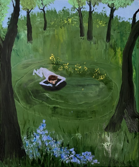 MARY DEVINCENTIS Circle Game, 2023 Oil on canvas 24 × 20 in 61 x 51 cm
 MARY DEVINCENTIS Circle Game, 2023 Oil on canvas 24 × 20 in 61 x 51 cm