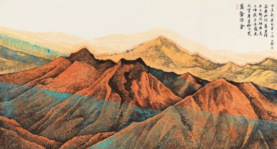 赵之境 万壑溶金 180x96cm 纸本设色 2024 赵之境 万壑溶金 180x96cm 纸本设色 2024