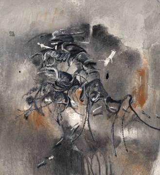 徐善循 草木灰线系列
2024年作 水墨 丙烯 红土
89X96cm

