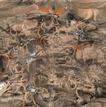 徐善循 鸿蒙系列
2024年作 水墨 丙烯 红土 银粉
244X244cm

