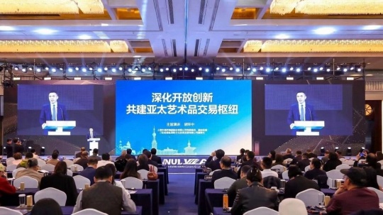 上海外高桥集团股份有限公司党委委员、副总经理，上海自贸区国际文化投资发展有限公司董事胡环中发表主旨演讲
