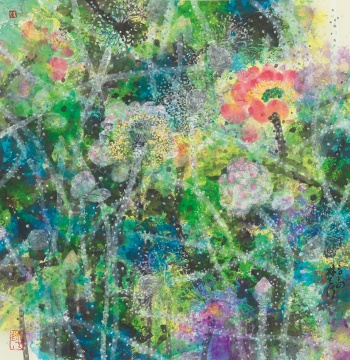 林天行 欣听 70x68cm 纸本设色 2024
