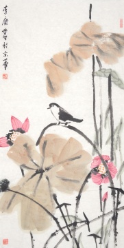 李庚 花鸟 138x68cm 纸本设色
