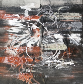 《草木灰线》 2022年68×68cm&nbsp; 水墨 丙烯 草木灰