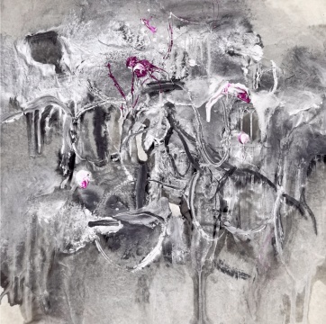 《草木灰线》&nbsp; 2022年
96×97cm&nbsp; 水墨 丙烯 草木灰

