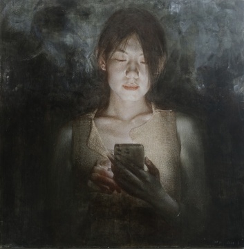 马蕾《读者》 80x80cm 木板坦培拉 2024年
