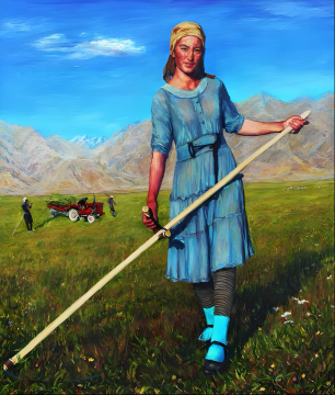 2012年《帕克曼草原上的哈丽恰》布面油画入选“最绘画”中国⻘年油画展 中国美术馆In 2012, the oil painting Halicha on Pakeman Grassland (oil on canvas) was selected for The Best Painting · China Youth Oil Painting Exhibition held at the National Art Museum of China.
