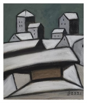 胡吉宏 《屯堡石头寨053》 50x60cm&nbsp;&nbsp;布面油画&nbsp;
