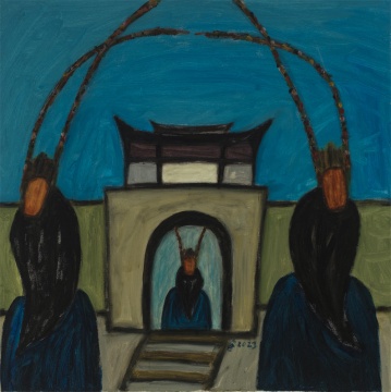 胡吉宏 《军傩系列083》&nbsp;90x90cm&nbsp;布面油画&nbsp;
